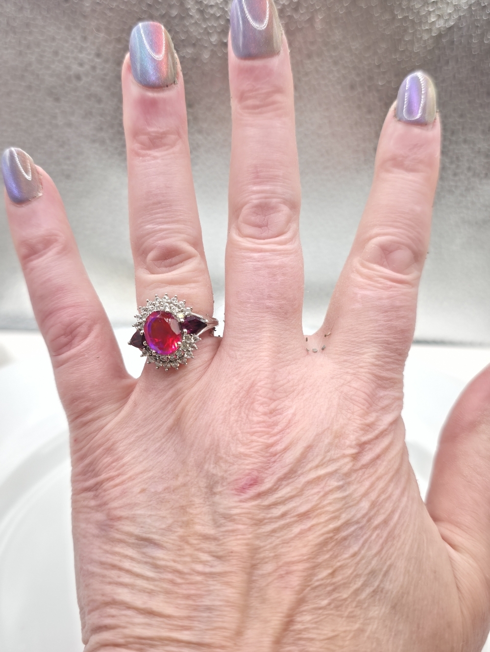 NWOT Rare Volcanic Quartz ,Garnet And White Topaz Ring - Picture 9 of 9